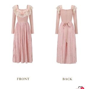 Vintage-Inspired Long Sleeve Lace Maxi Dress - Blush Pink